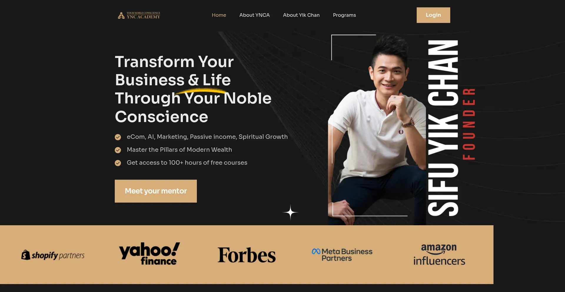 Website screenshot of Yncacademy.com