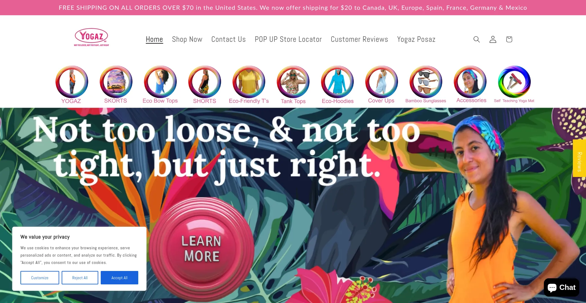 Website screenshot of Yogaz.com