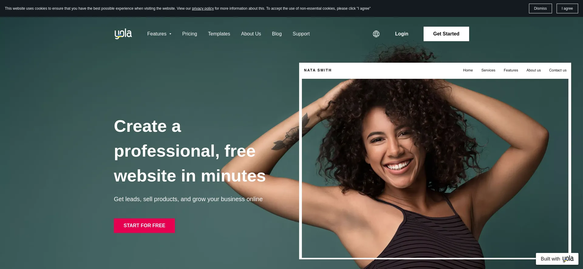 Website screenshot of Yola.com