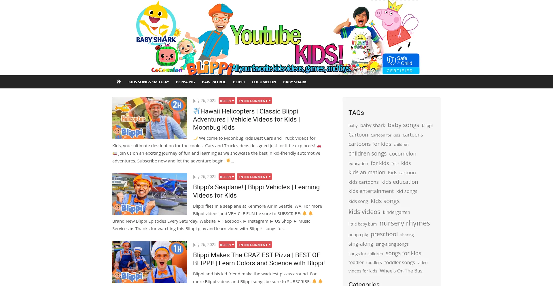 Website screenshot of Youtubekids.tv