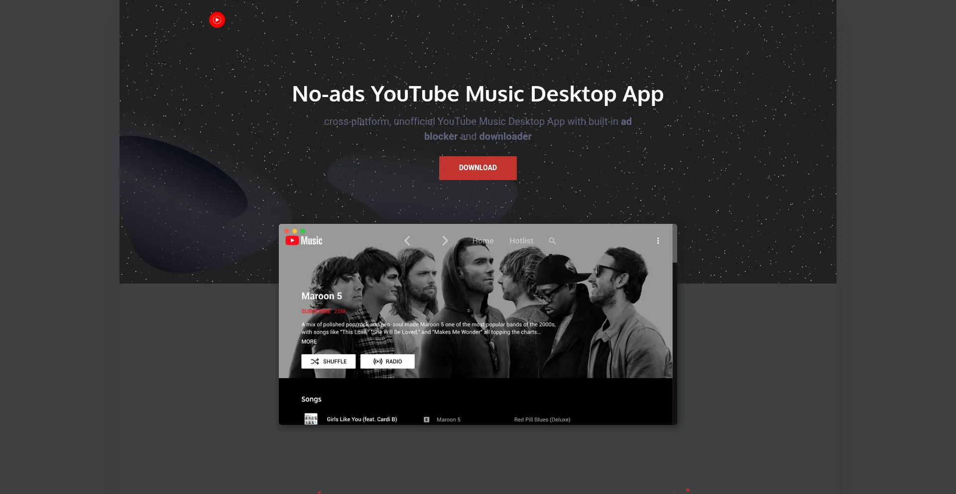 Website screenshot of Ytmdesktop.com