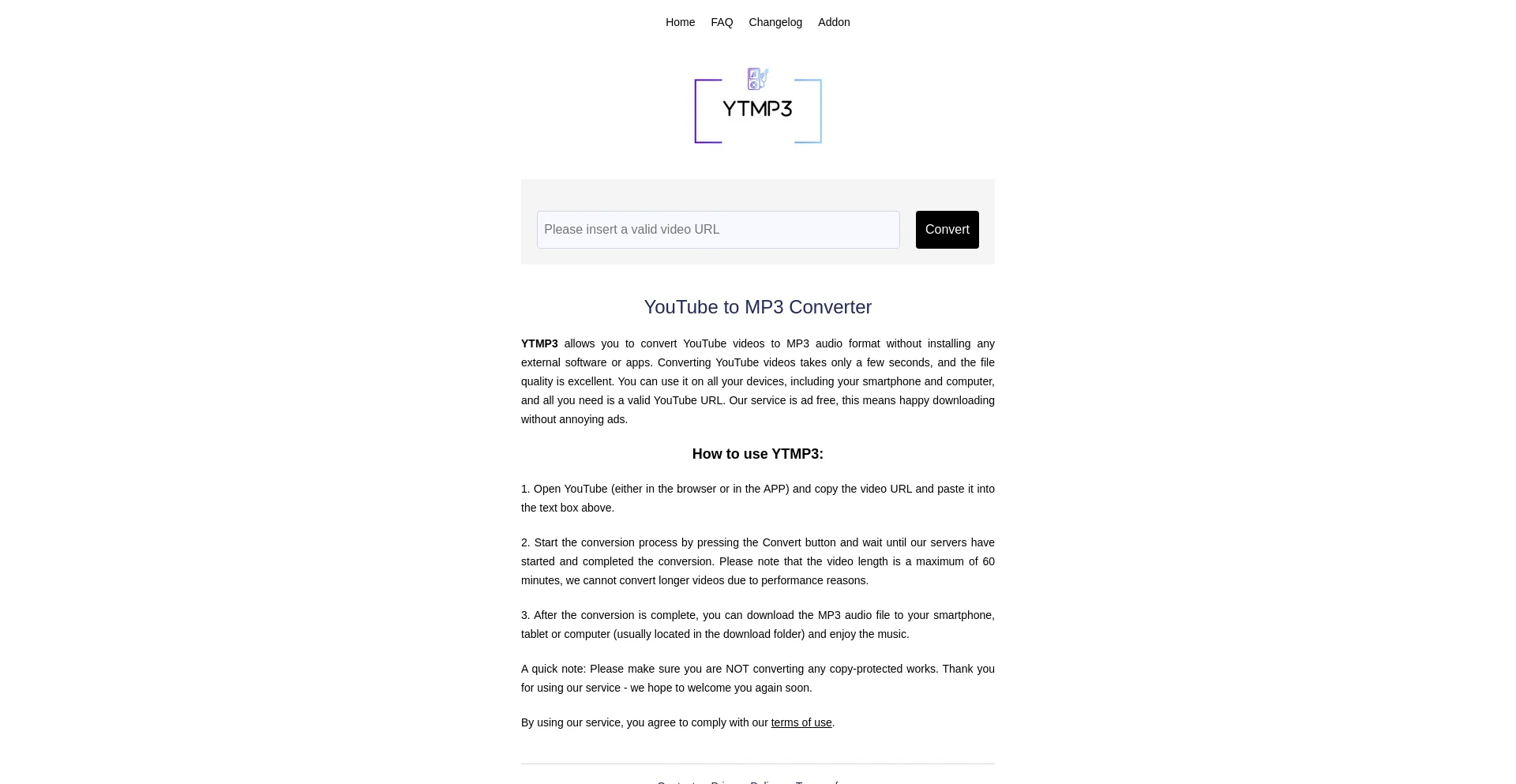 Website screenshot of Ytmp3.fi