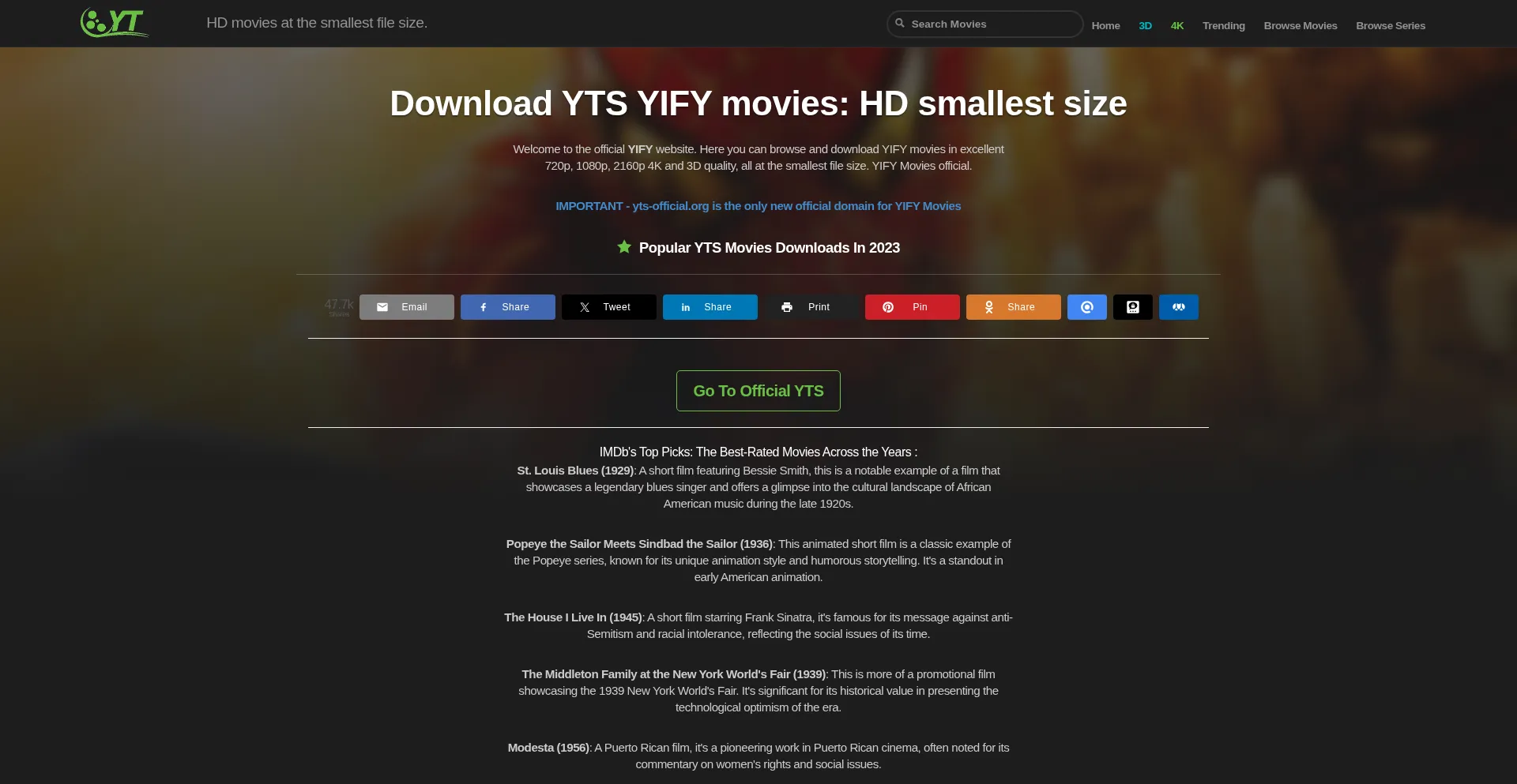 Website screenshot of Yts-official.org