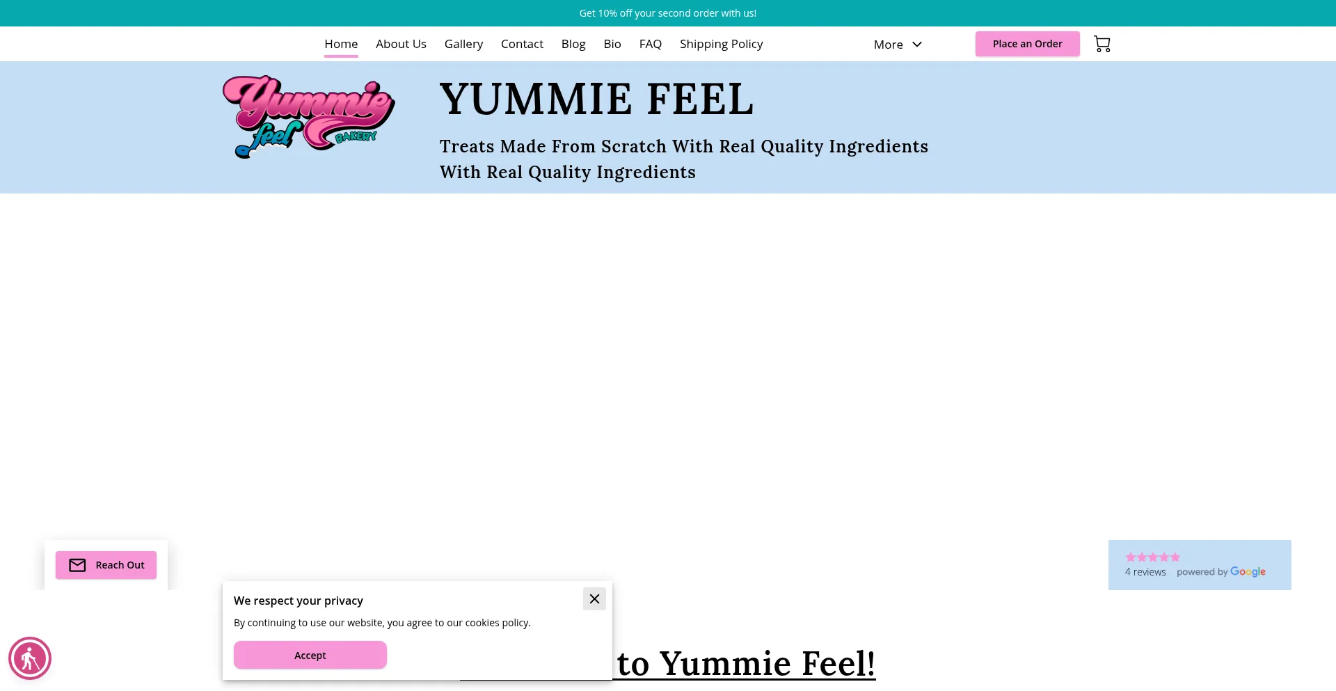 Website screenshot of Yummiefeel.com