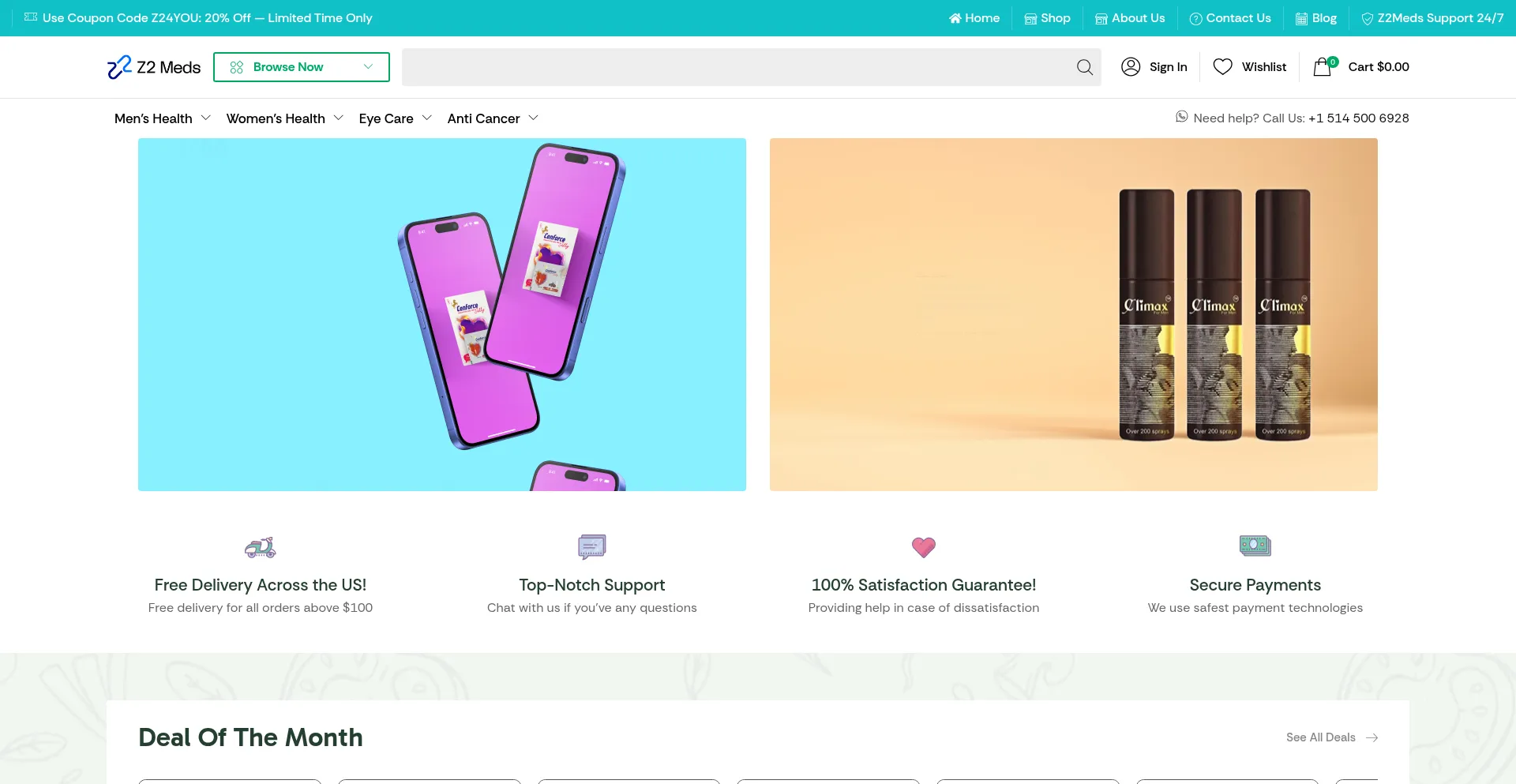 Website screenshot of Z2meds.com