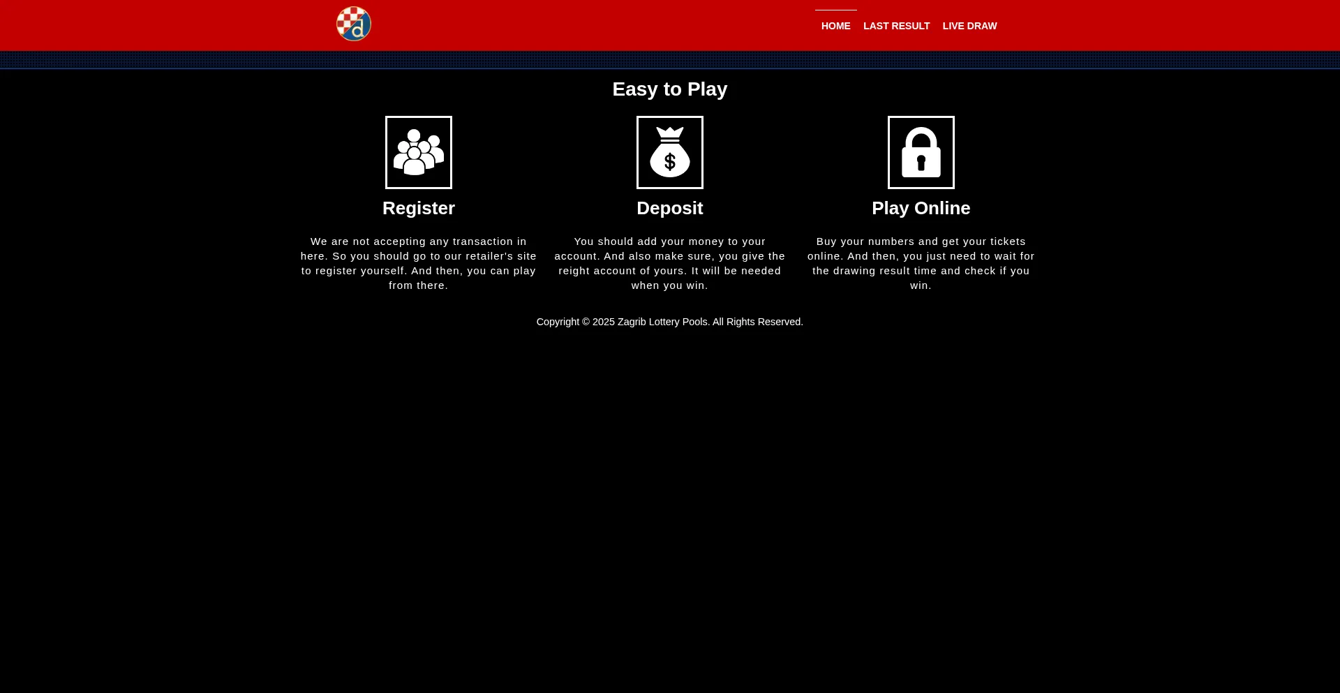 Website screenshot of Zagribwlalottery.com