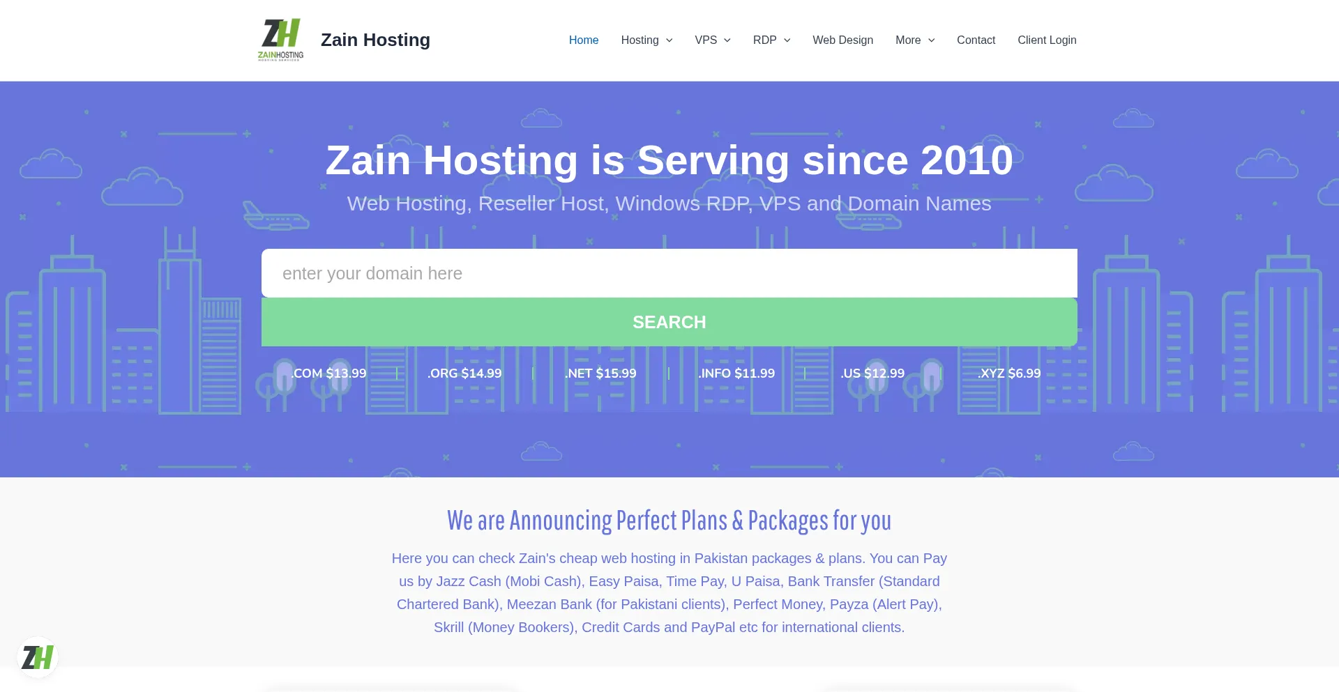 Website screenshot of Zainhosting.com
