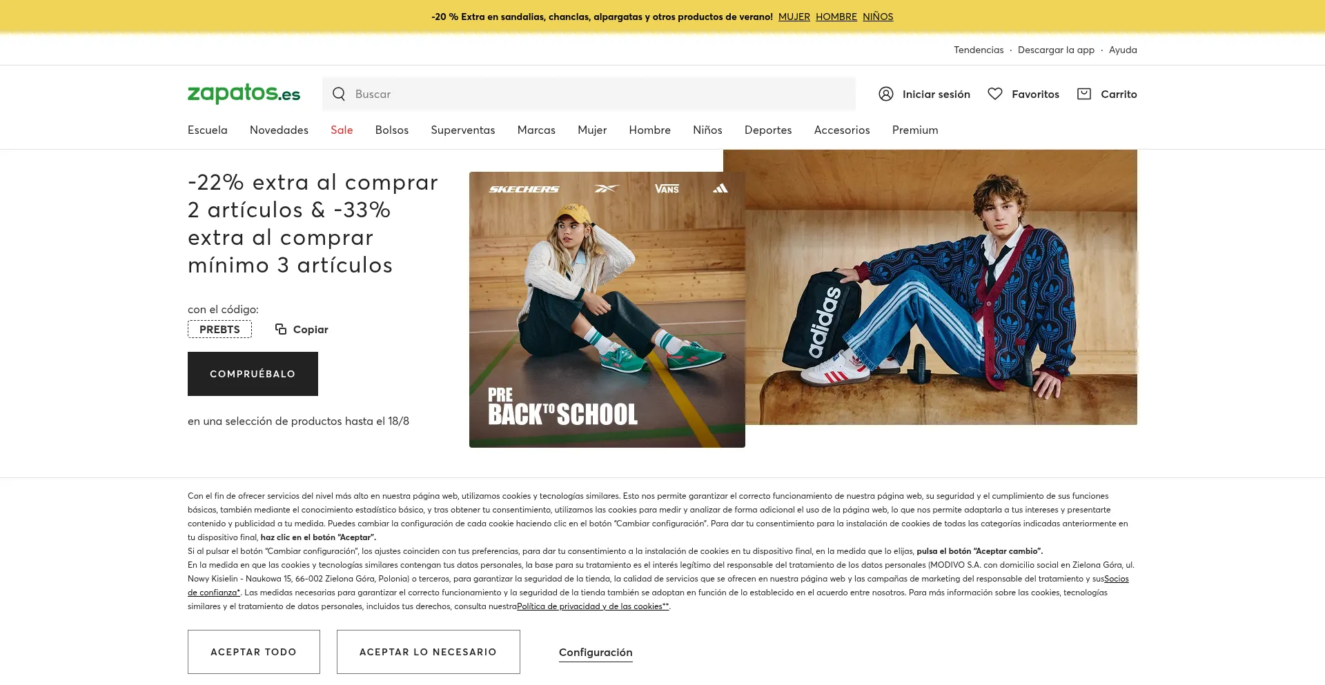 Website screenshot of Zapatos.es