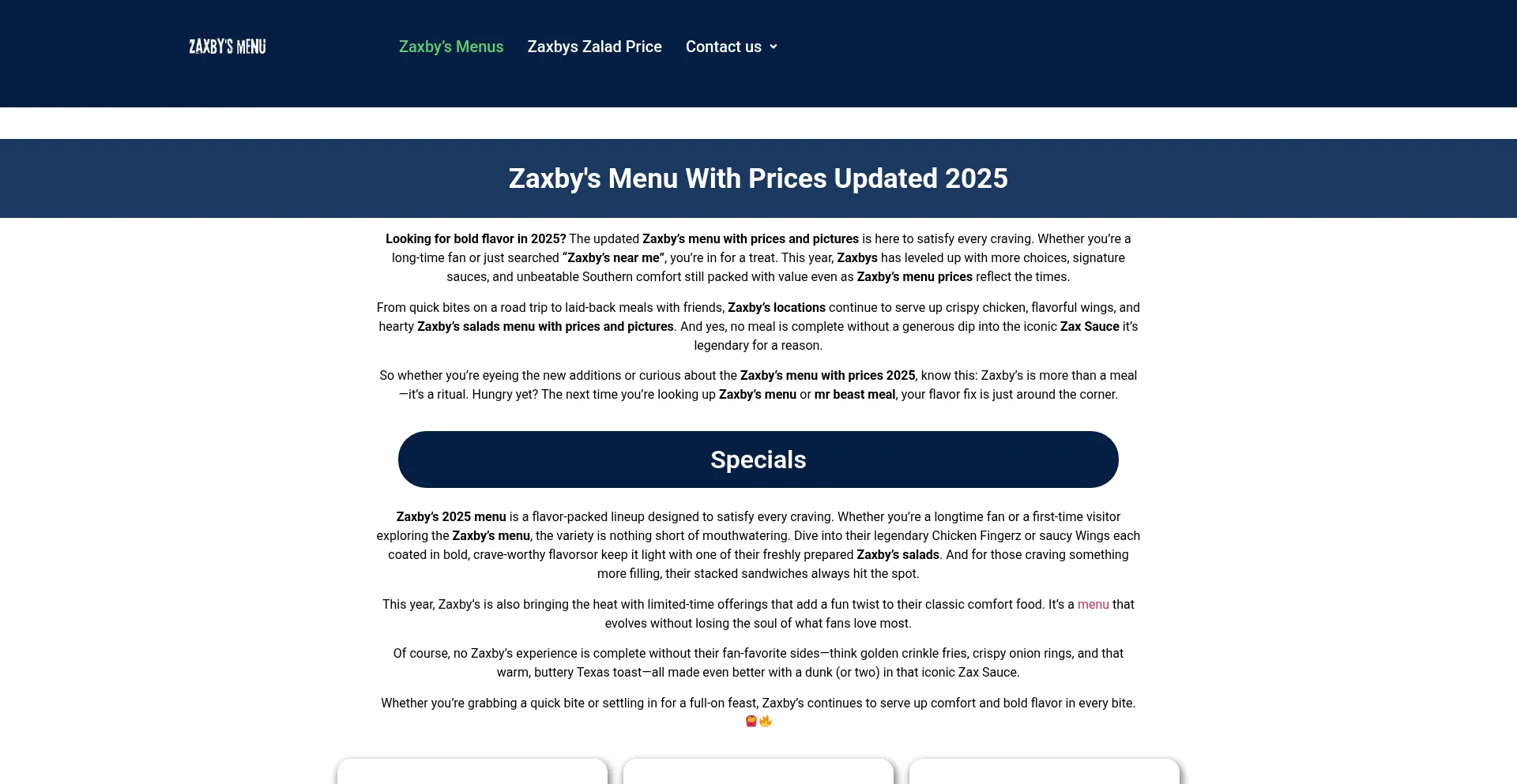 Zaxbysmenus.com Screenshot