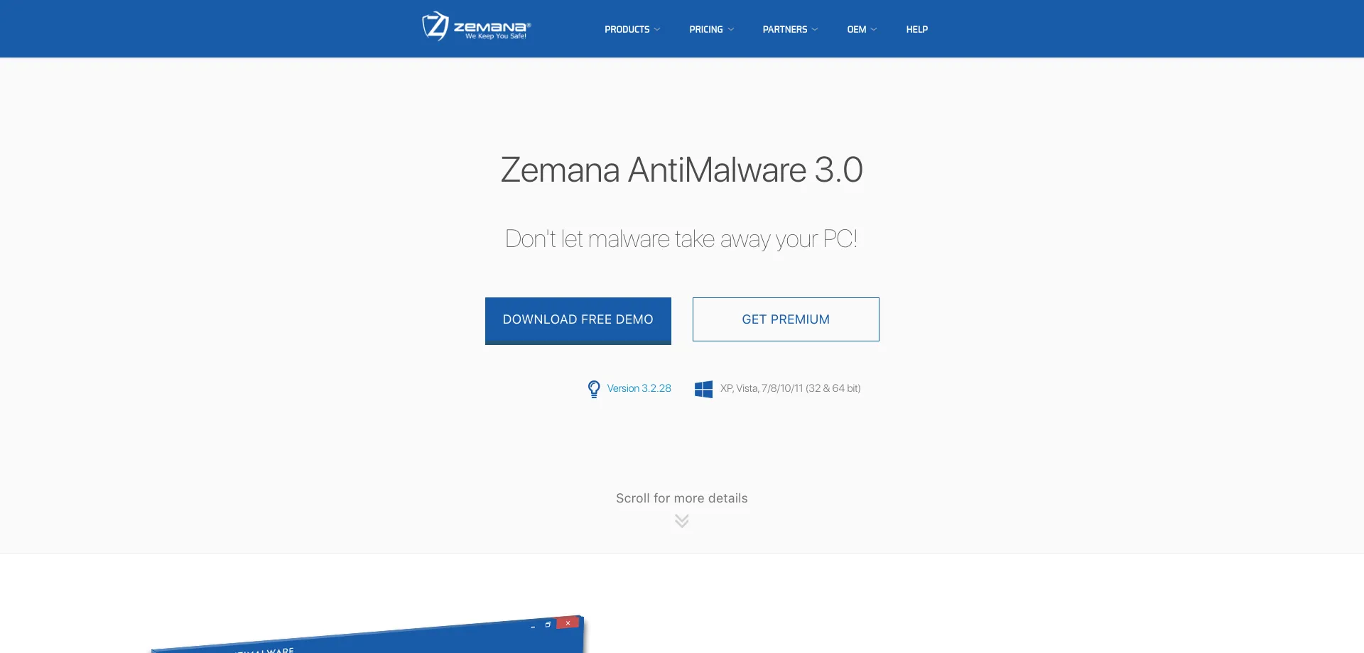 Website screenshot of Zemana.com
