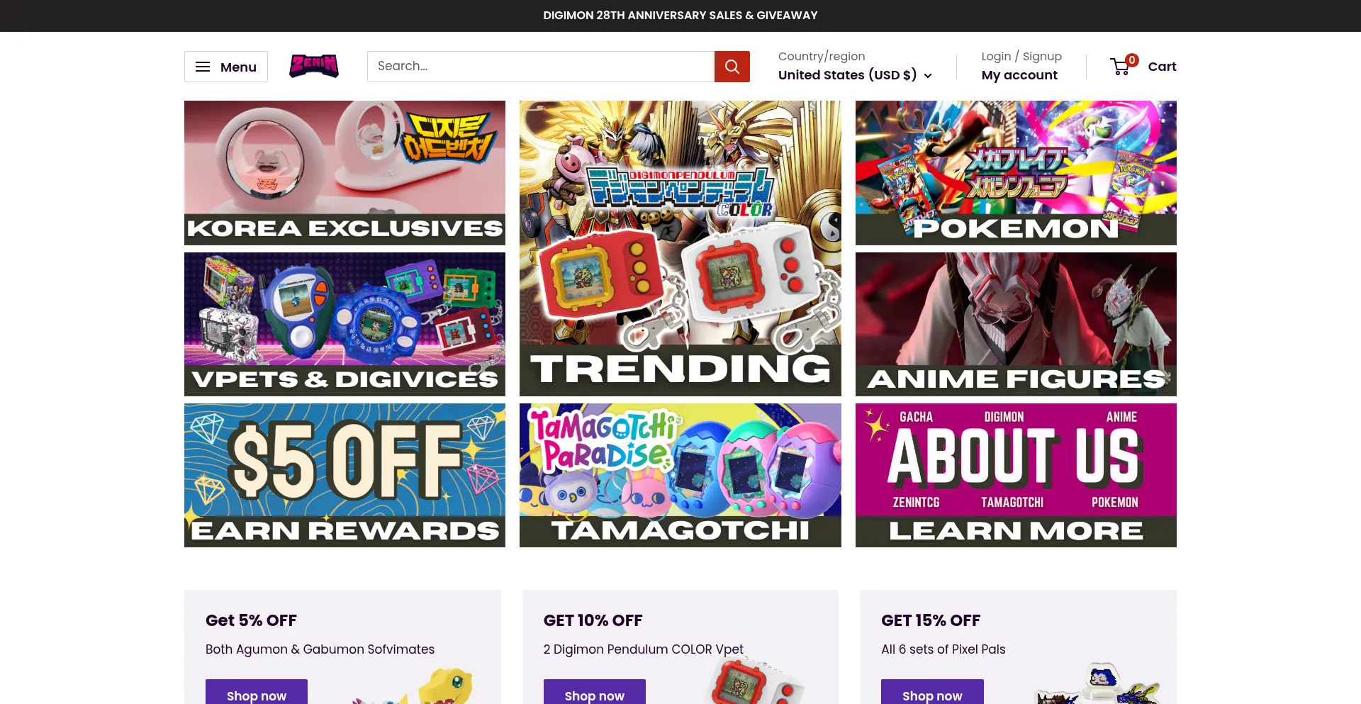 Website screenshot of Zenintcg.com