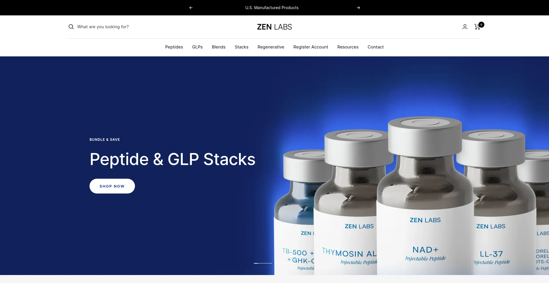 Website screenshot of Zenlabswholesale.com