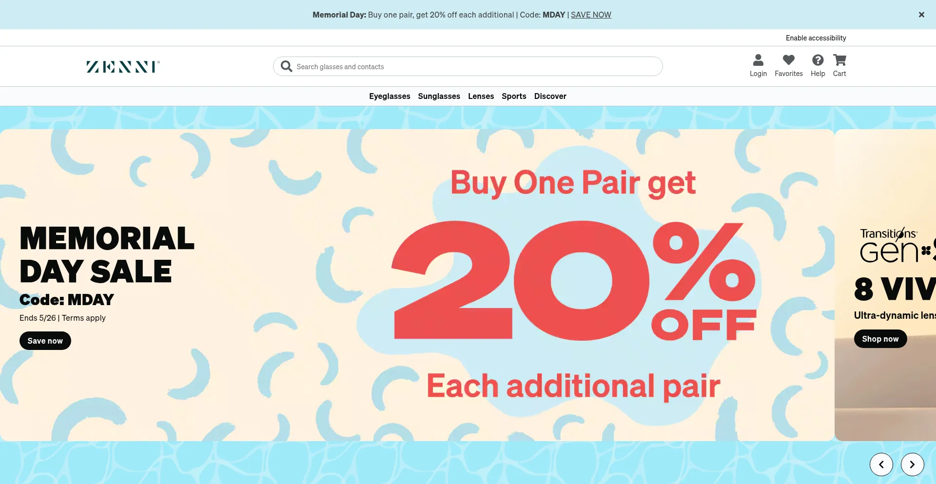 Website screenshot of Zennioptical.com