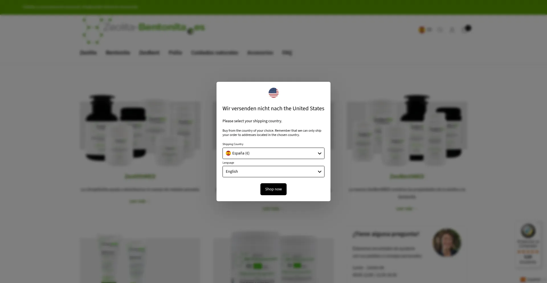 Website screenshot of Zeolita-bentonita.es
