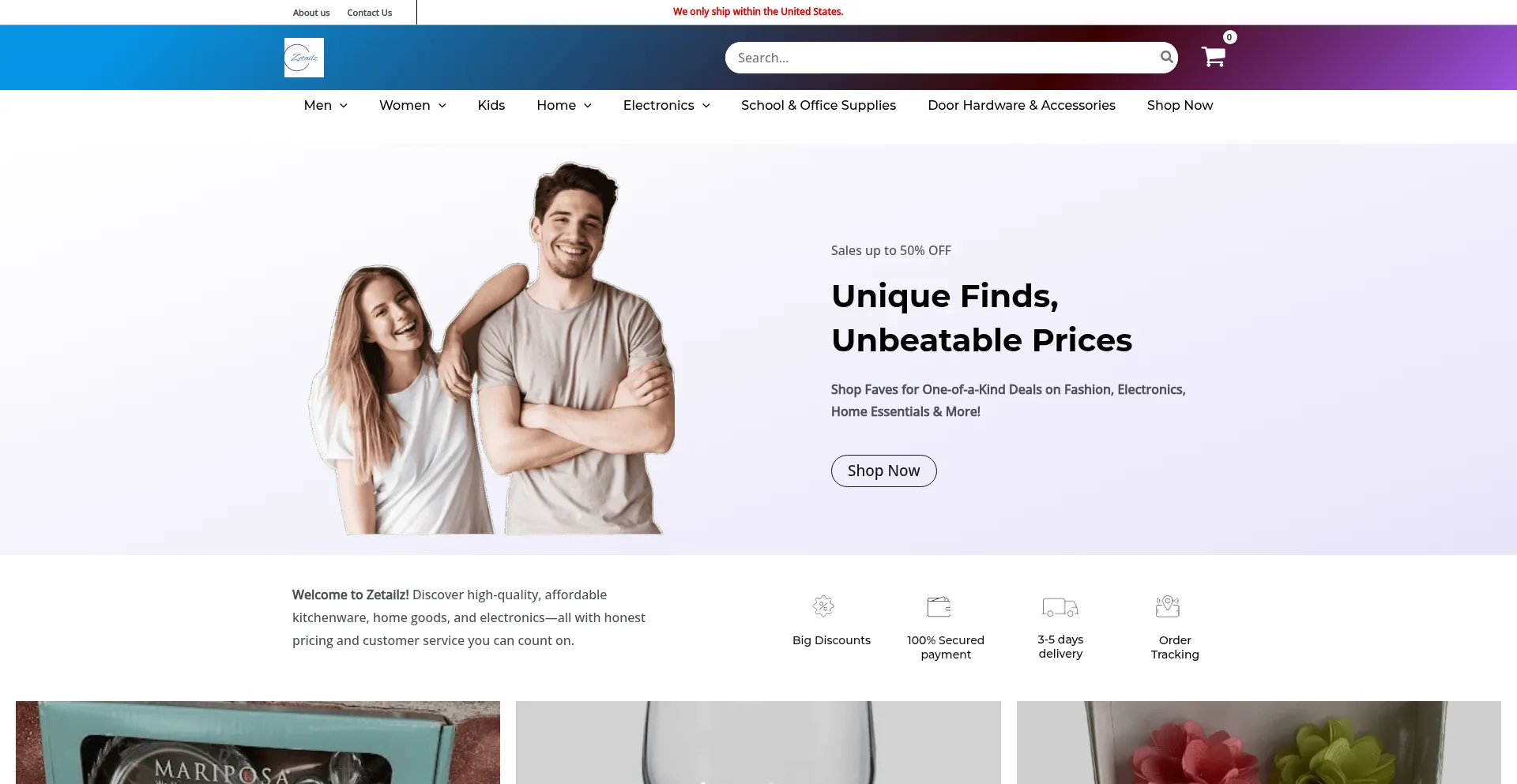 Website screenshot of Zetailz.com