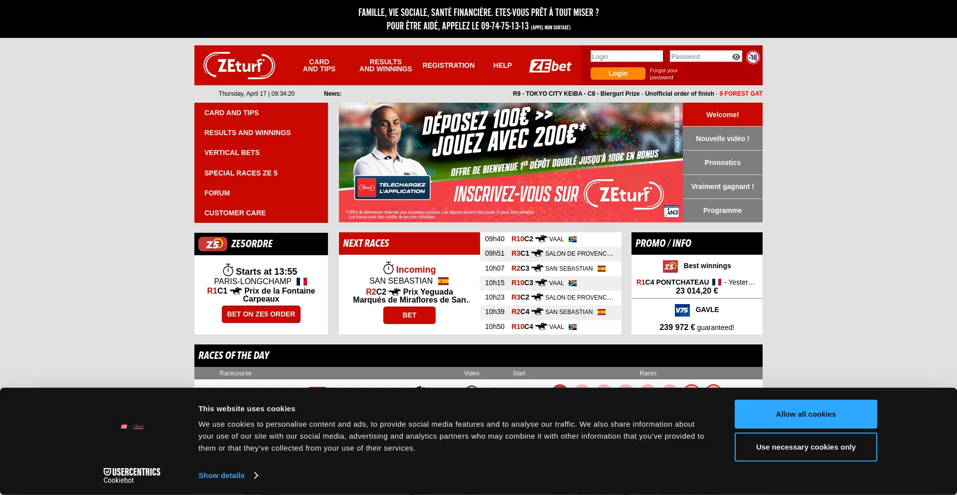Website screenshot of Zeturf.fr