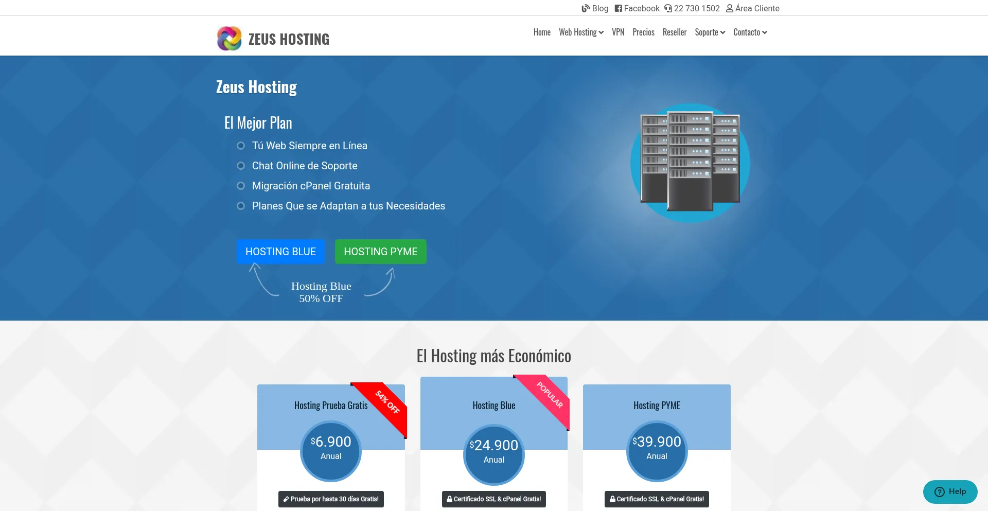 Website screenshot of Zeushosting.cl