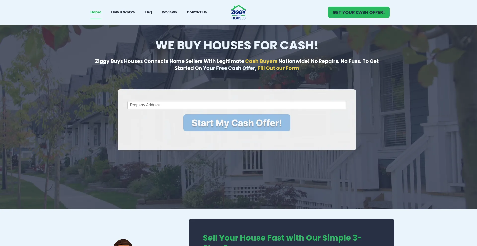 Website screenshot of Ziggybuyshouses.com