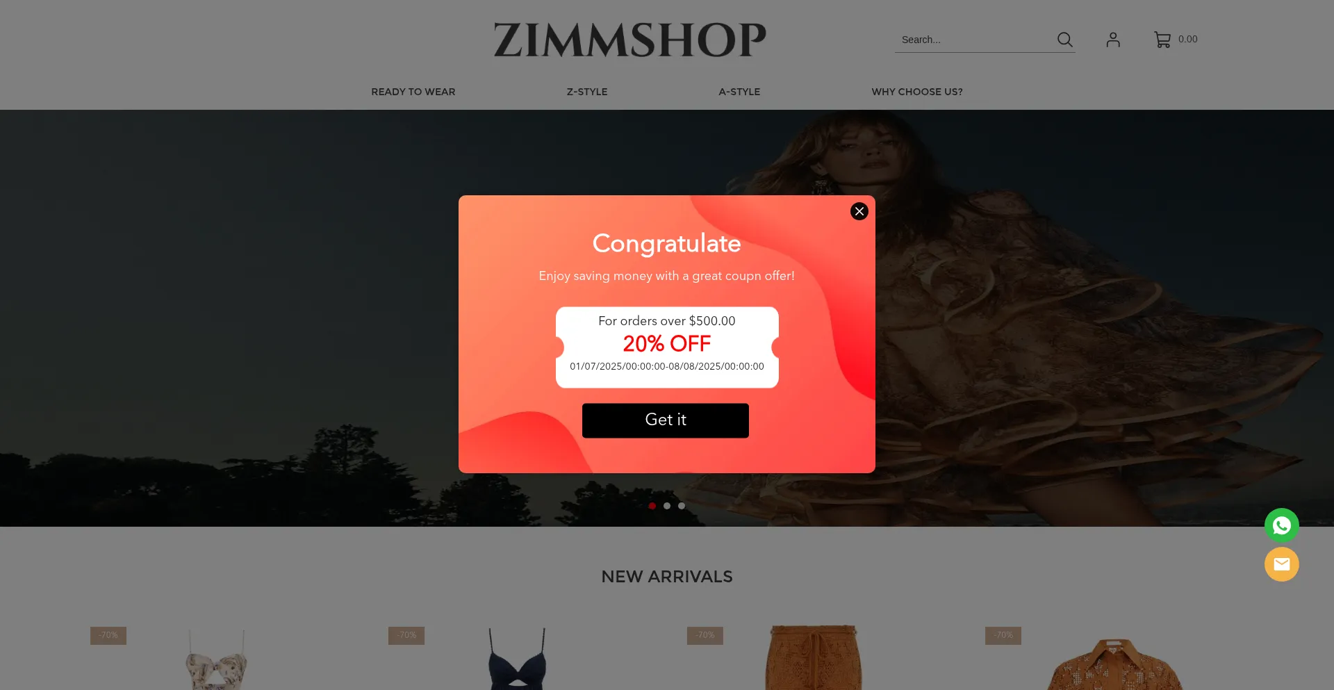Website screenshot of Zimmshop.com