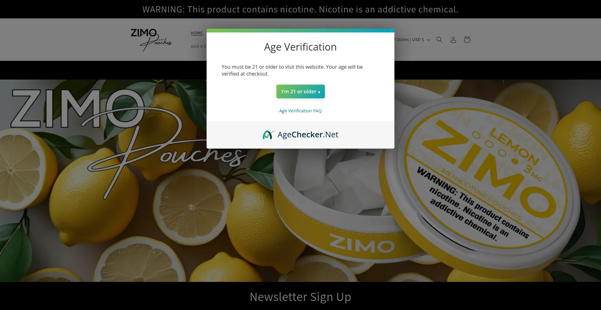 Website screenshot of Zimopouches.com