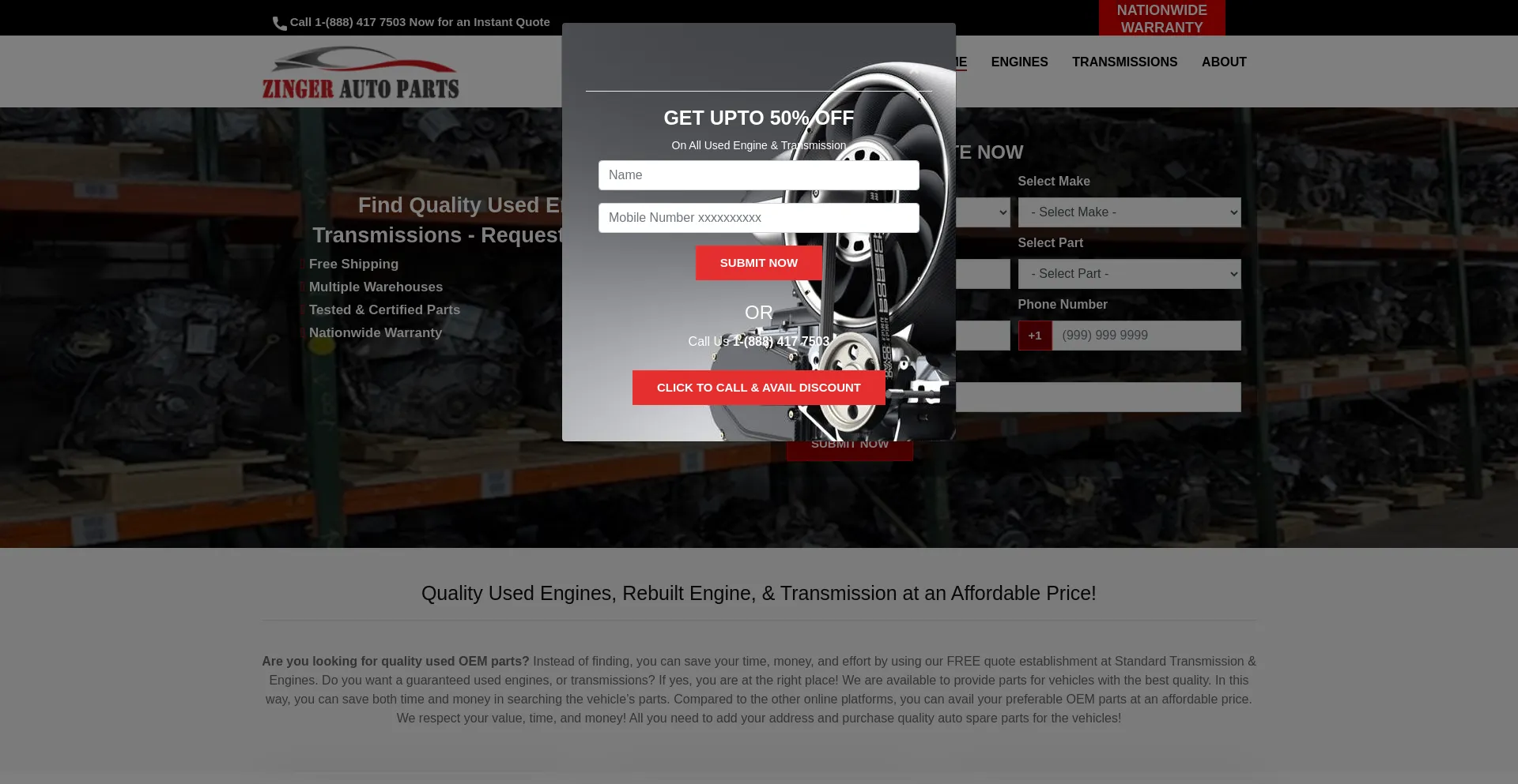 Website screenshot of Zingerautoparts.com