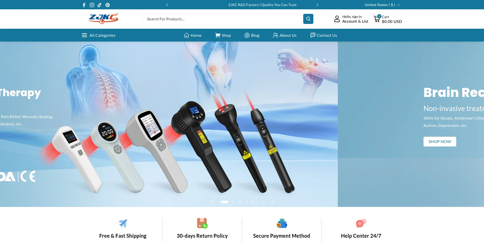 Website screenshot of Zjkcshop.com