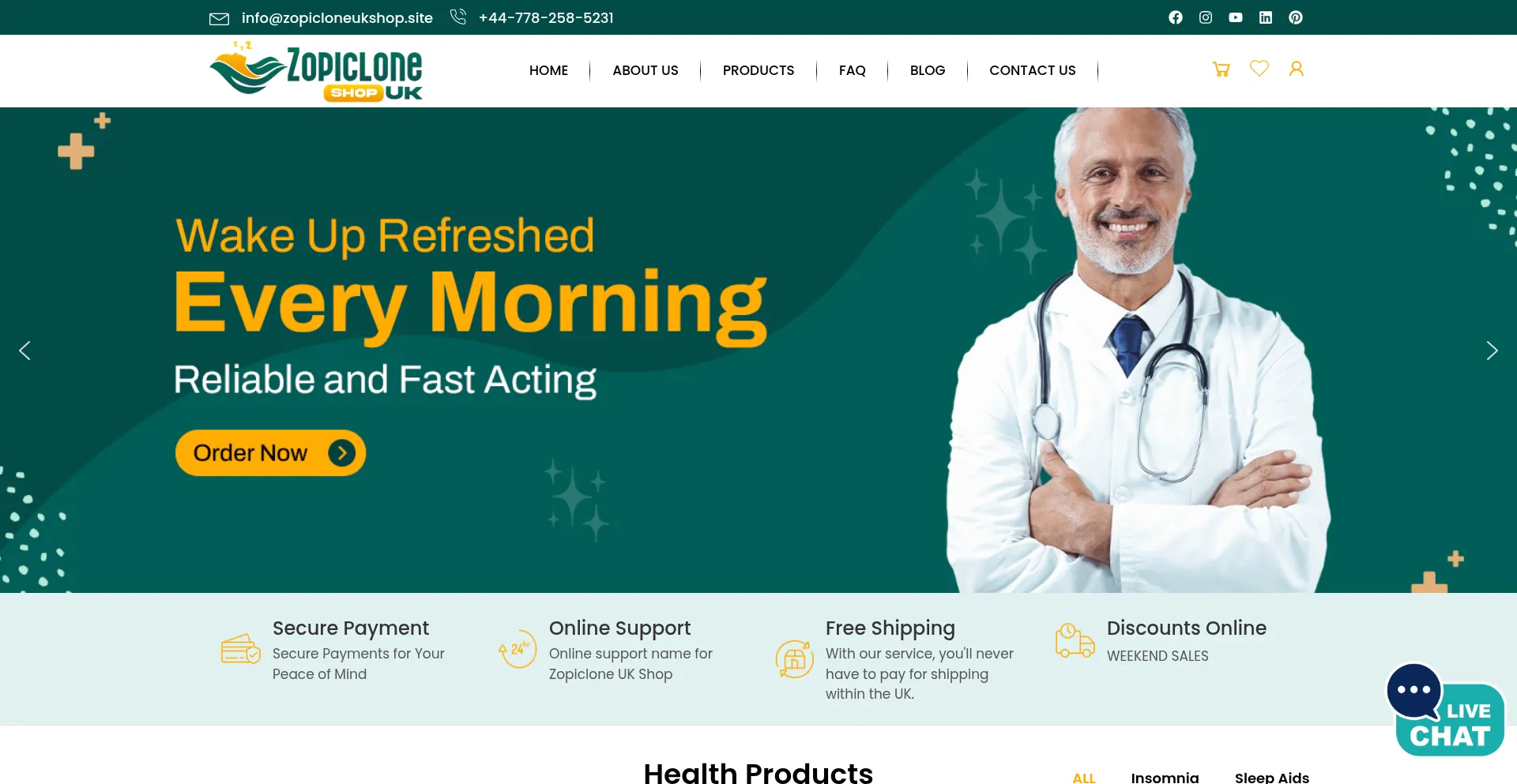 Website screenshot of Zopicloneukshop.to