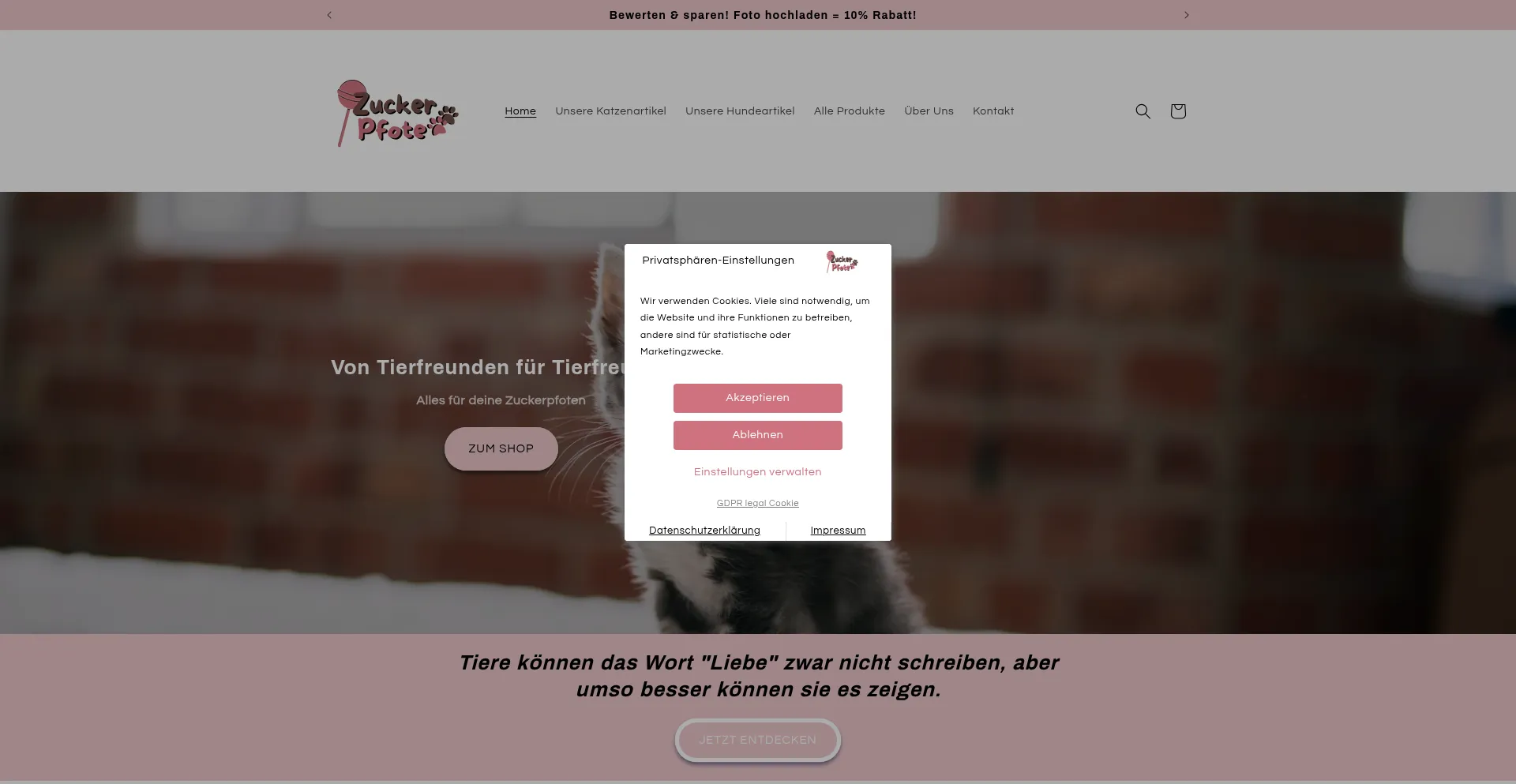 Website screenshot of Zuckerpfote.com