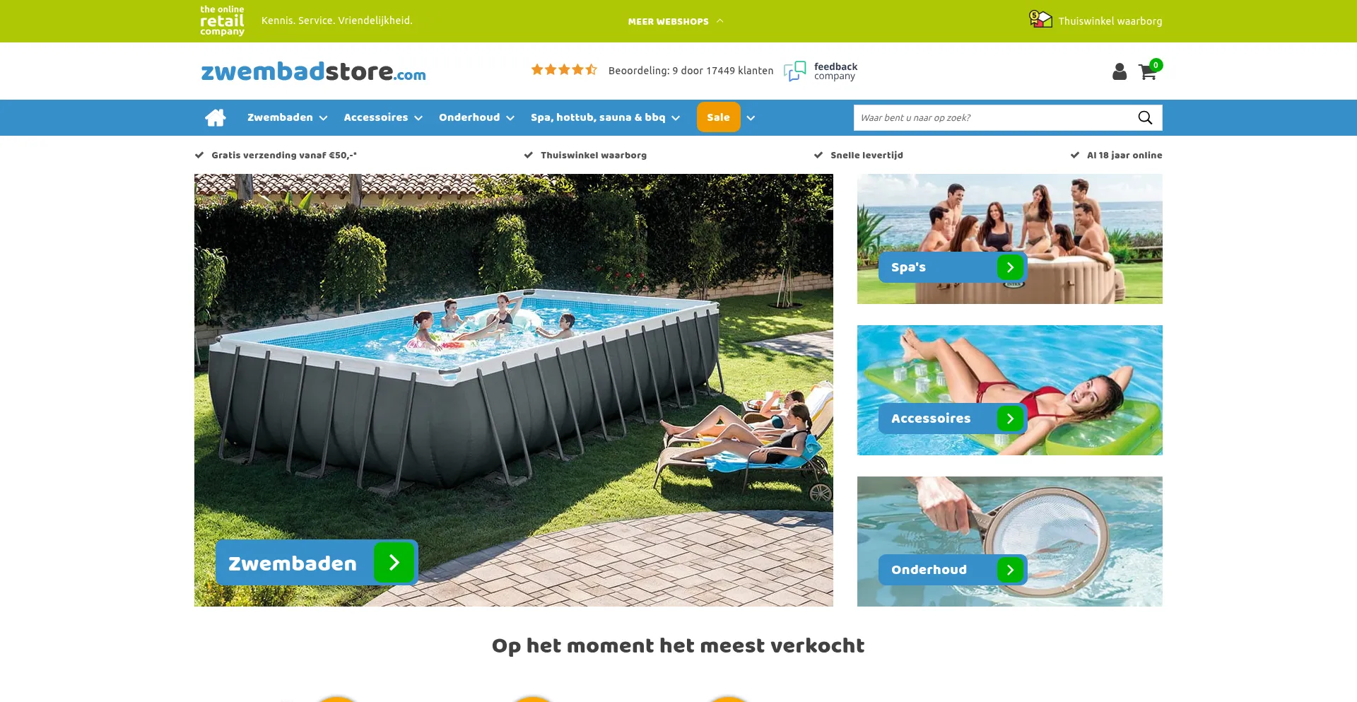 Website screenshot of Zwembadstore.com
